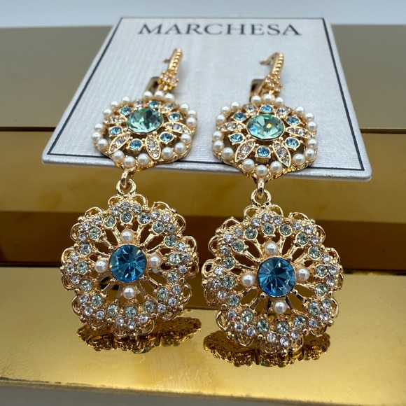 Marchesa Gold-Tone Crystal & Pearl Drop Earrings - Picture 14 of 16
